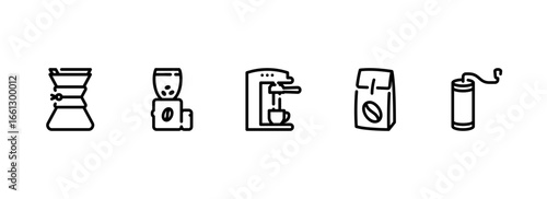 A Collection of Coffee Brewing Tools and Machines in Line Art Style