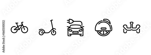 Collection of Eco Friendly Urban Transport and Mobility Line Icons