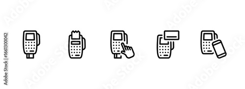 Payment Process Icons with POS Terminal in Modern Outline Style