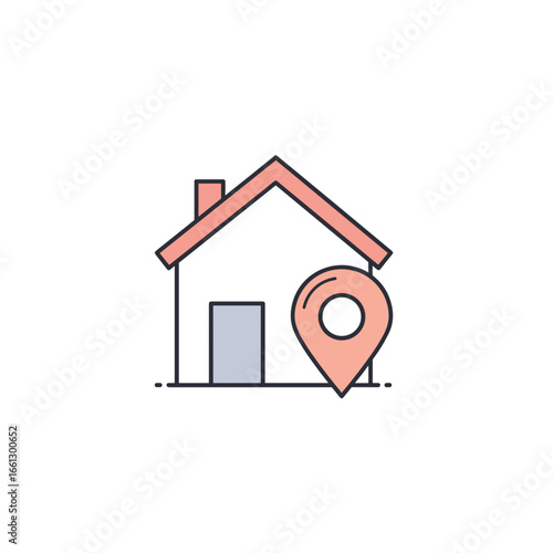 House with location pin icon, representing home property and real estate concept