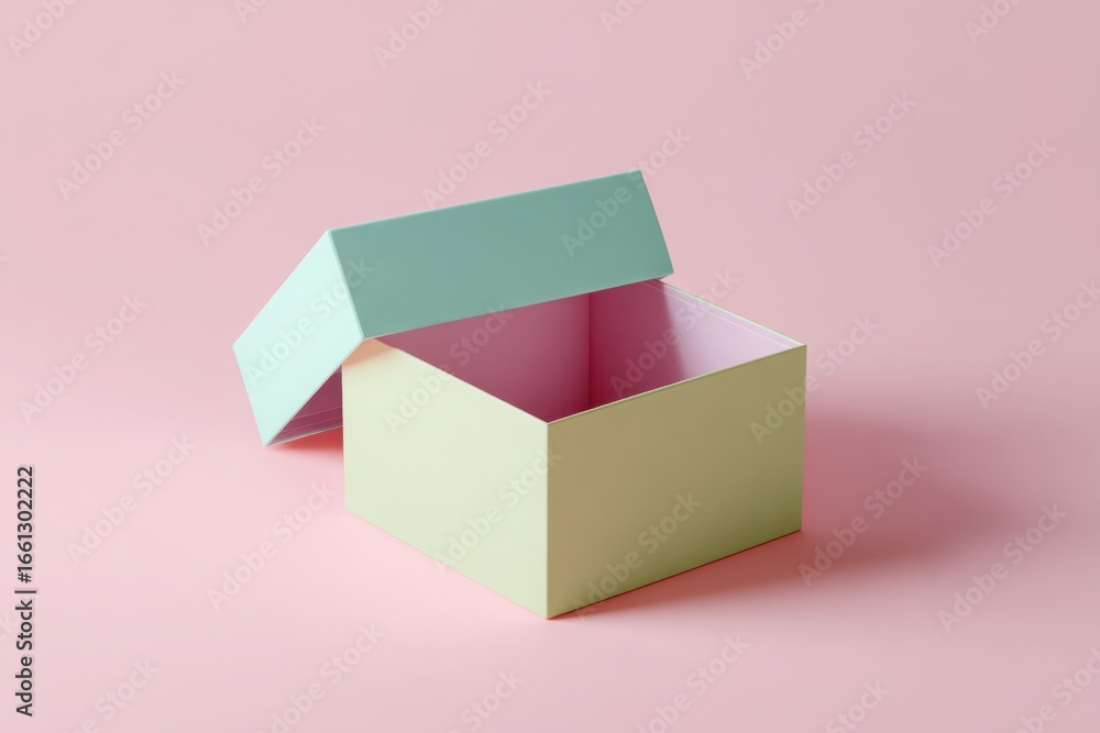 Fototapeta premium Mockup for design of an open pastel gift box on a pink background. Box with lid