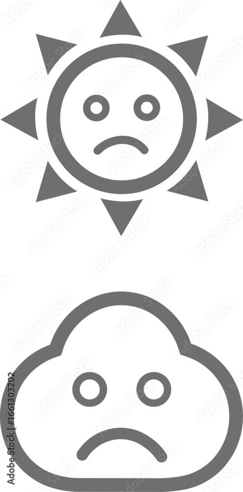 Obraz premium Sad Sun and Cloud Icons Minimal Vector Illustration