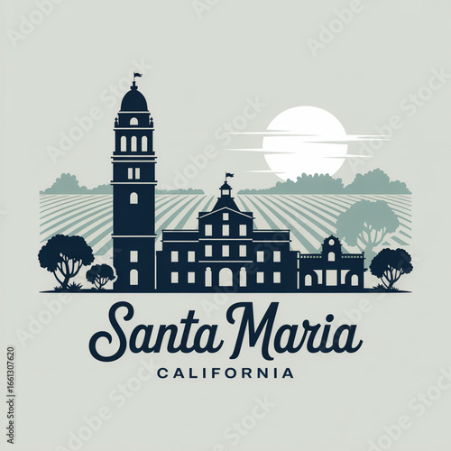 Santa Maria Skyline Silhouette — Historic California Wine Country City Vector Illustration