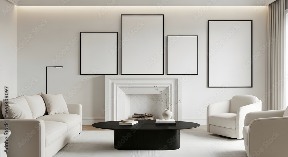 Obraz premium Minimalist Living Room with Fireplace and Neutral Decor