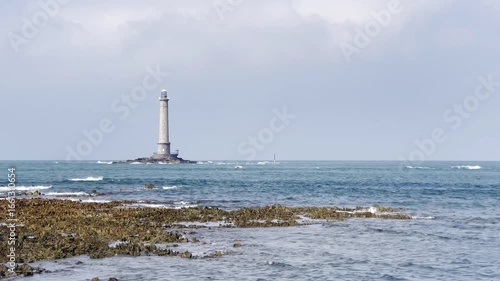 Leuchtturm von Goury in der Nordsee bei La Hague, Halbinsel Cotentin, Normandie, Frankreich