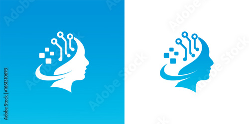 human head logo combined with technology logo