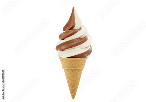 фотографія Isolated Chocolate and Vanilla Twist Soft Serve Ice Cream in a Wafer Cone