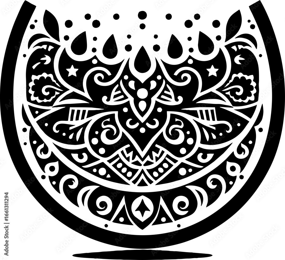 Obraz premium Watermelon Solid Black Color Vector Silhouette in Traditional Mexican Art Style