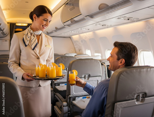 Wallpaper Mural Fresh orange juice offered by attendant as refreshing passenger drink. Torontodigital.ca