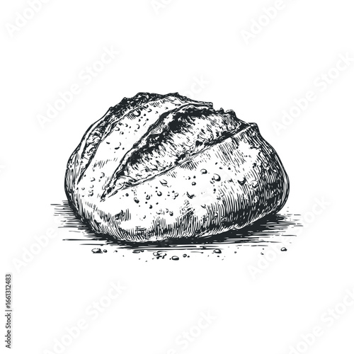 Hand-drawn sketch of a rustic loaf of bread on a white background