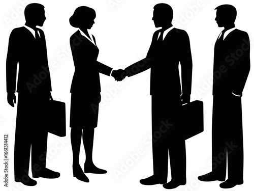Business Handshake between Man and Woman Silhouettes