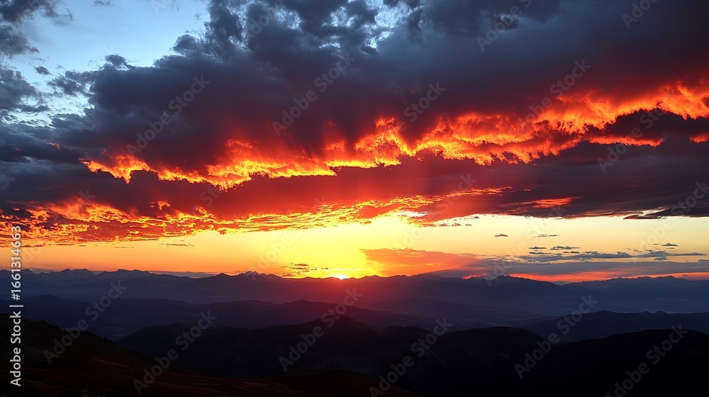 Fototapeta premium Fiery sunset over mountain range