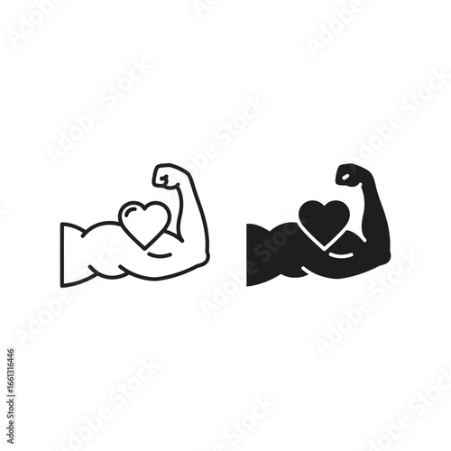 Strong heart muscle arm icon vector healthy body fitness symbol love strength graphic
