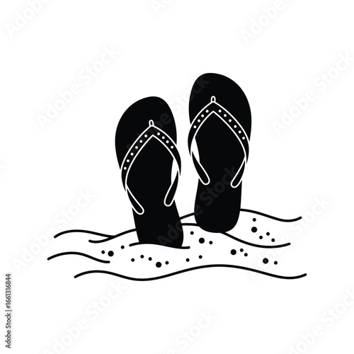 Black flip flops on sandy beach summer footwear vacation footwear beach accessory casual shoe
