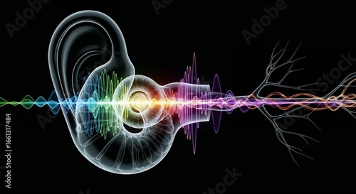 Stylized Inner Ear Converting Sound Waves into Glowing Nerve Signals