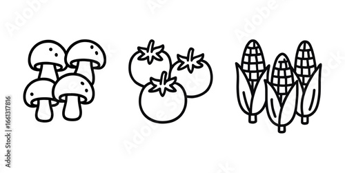 Vegetable and mushroom line icons for farming or gardening Line Art Vector Eps