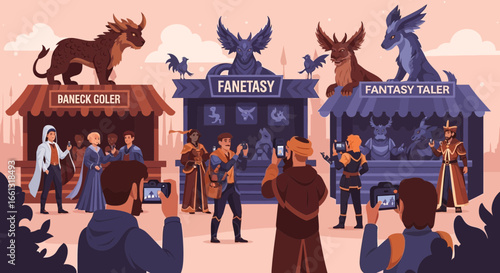 Enchanting fantasy fair with mythical creatures and enchanted beings showcase