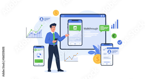 Innovative application demonstration on multiple devices by business professional