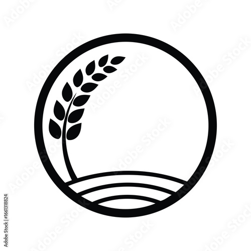 Wheat stalk in circular frame with stylized field agriculture icon organic food symbol harvest emblem