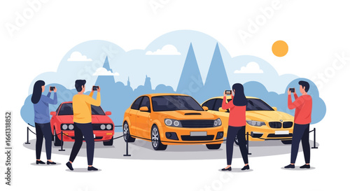 Capturing automotive elegance: A vector illustration of a car exhibition scene