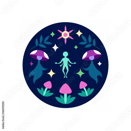 an enchanted forest themed mandala with glowing mu