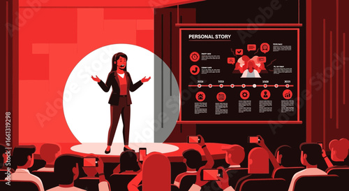 Engaging speaker captivating audience during corporate presentation event