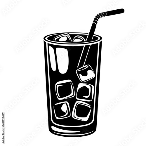 Refreshing iced drink with straw and ice cubes perfect for summer refreshment and beverage concepts