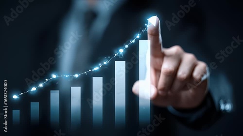 Business hand touching a rising graph