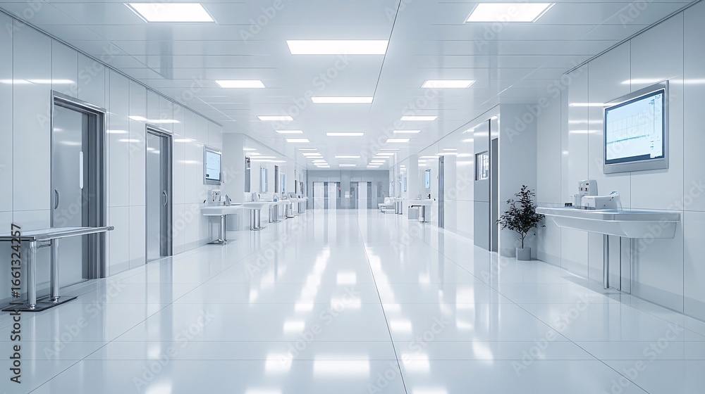 Obraz premium Modern futuristic hospital corridor with clean interior