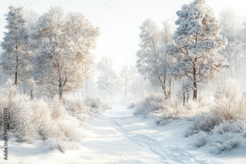 Wallpaper Mural Snow-Covered Forest Path With Frosty Trees In Winter Landscape. Serene Winter Wonderland Scene Torontodigital.ca