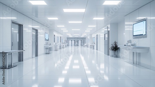 Modern futuristic hospital corridor with clean interior