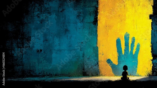 Child resting with hand shadow