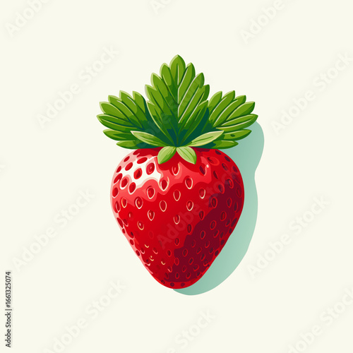 Artistic White Strawberry Illustration with Red Seeds and Green Leaves.