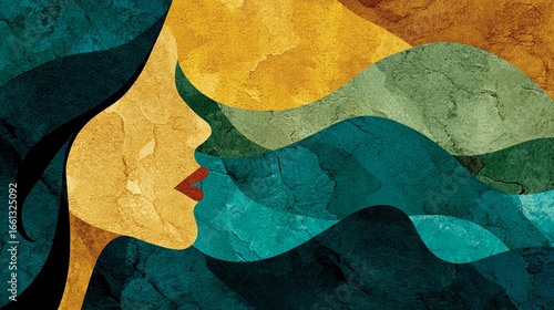 Woman profile with colorful mental waves