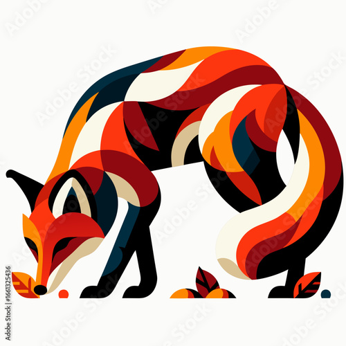 Colorful Geometric Fox Illustration in Autumnal Palette.