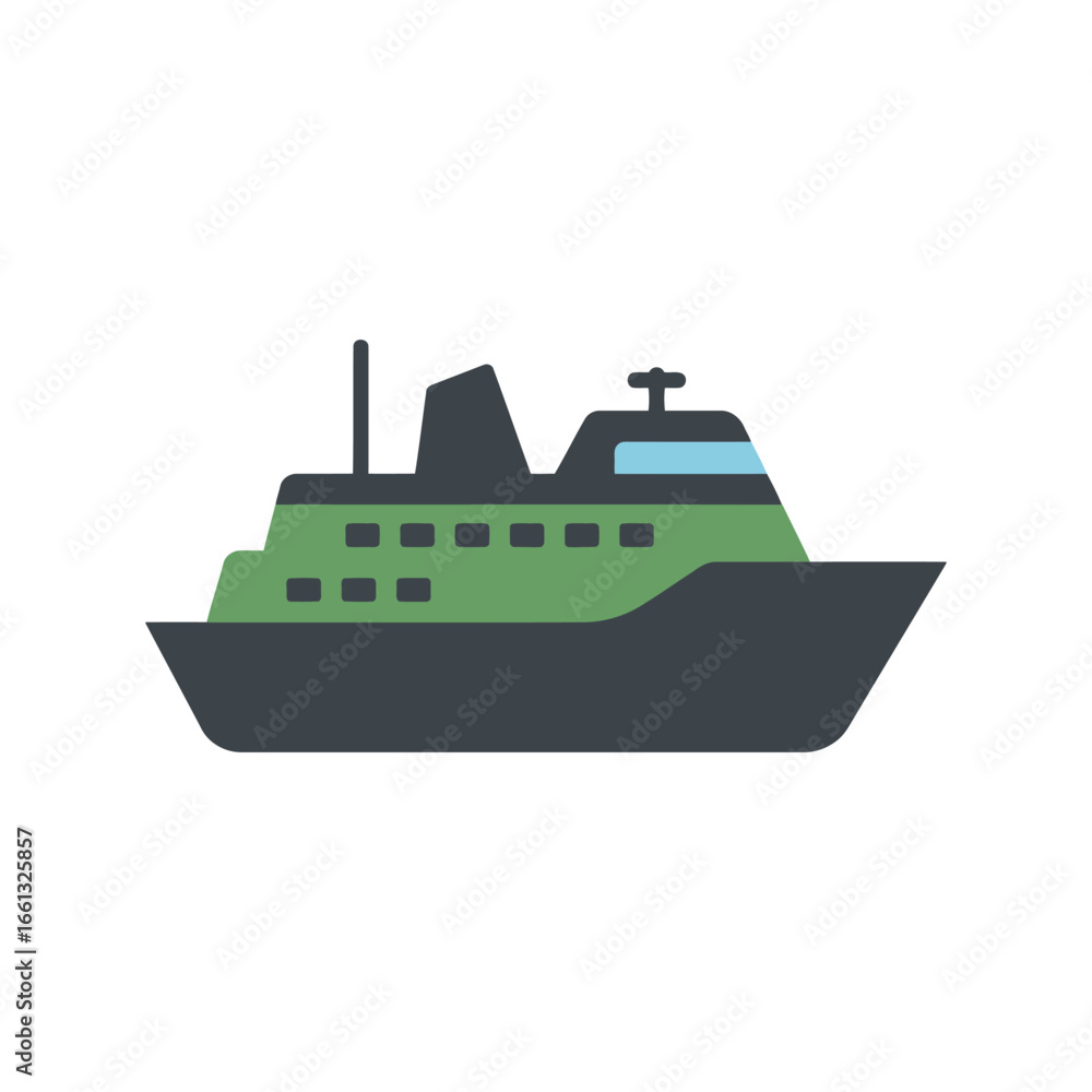 Obraz premium Green ferry boat vector illustration passenger ship maritime transport nautical vessel sea travel icon isolated eps graphic