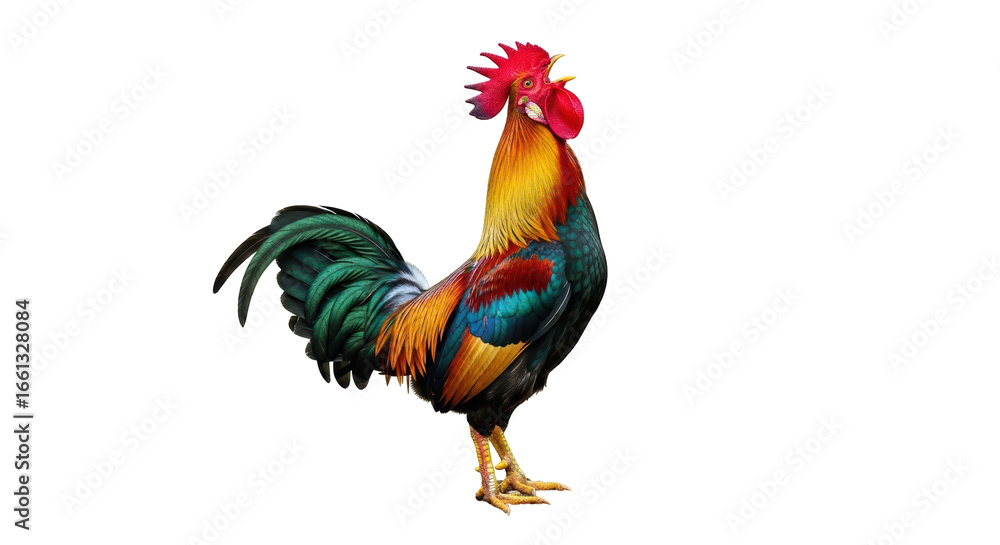 Fototapeta premium Isolated Colorful Rooster Crowing