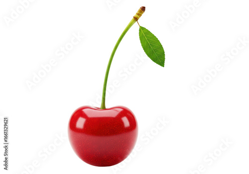 Foto Isolated Fresh Ripe Red Cherry with Green Leaf and Stem