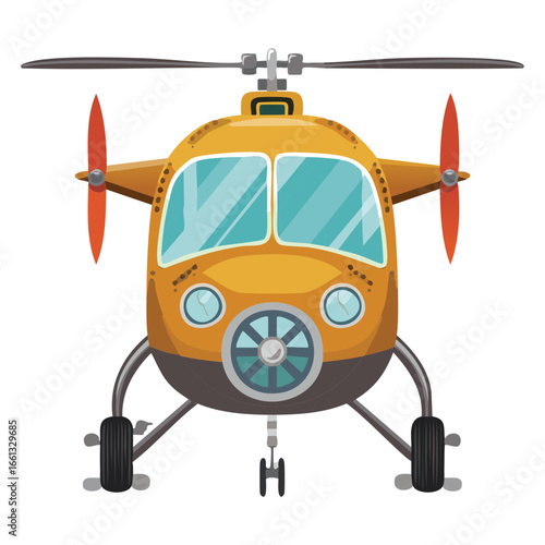 Bright Yellow and Orange Utility Helicopter in a Front View, Designed for Civilian Use Like Surveillance or Light Transport	