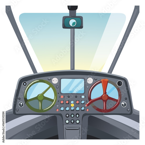 Illustration of a Helicopter Cockpit with Control Yoke
