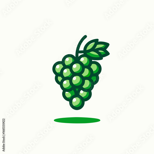 Vibrant Green Grape Cluster with Leaves Flat Design Illustration.