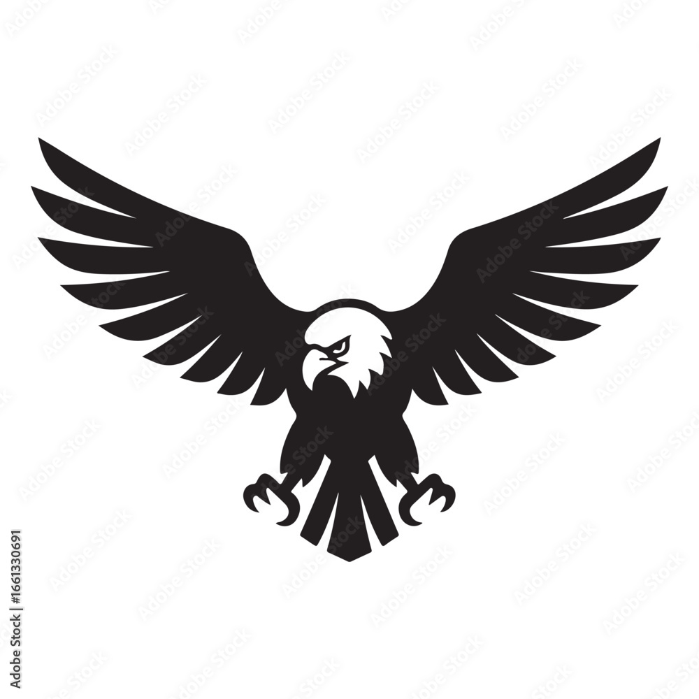 Fototapeta premium Vector illustration of a majestic black eagle in flight, its wings and feathers spread wide, a powerful and symbolic design