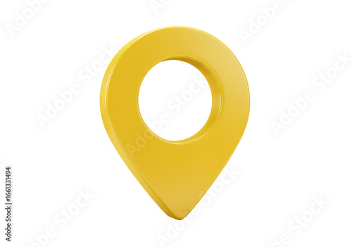 Isolated Glossy Yellow 3D Map Pin for Location and Navigation
