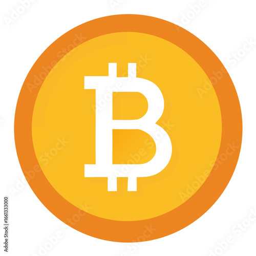 Stylized golden bitcoin cryptocurrency coin with a prominent white b symbol and shadow effect isolated on white background isolated on transparent background