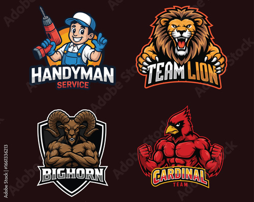 Cartoon mascots of a handyman lion ram and cardinal with text service drill