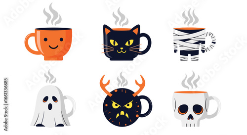 Charming collection of spooky halloween themed hot beverage mugs for cozy autumn evenings