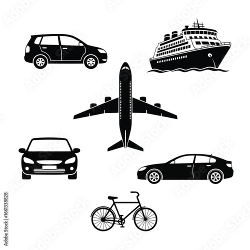 Collection of Diverse Transportation Methods Air, Sea, and Land Vehicles