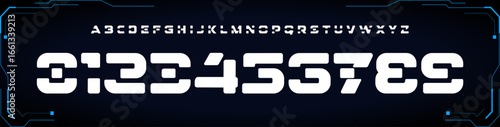 Futuristic bold typeface with geometric cuts. Designed for racing scores, esports logos, hockey soccer league jerseys, fast game UIs, sci-fi posters, digital speed headlines, numeric display graphics