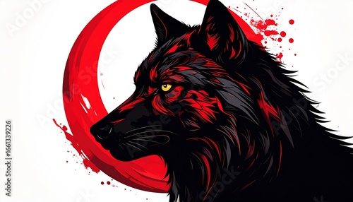 Fiery Red & Black Wolf Profile Art