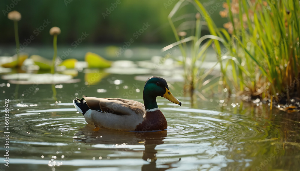 Obraz premium Mallard Duck Swimming in Pond